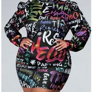 Latiste | Plus Size Graffiti Print Mini Dress